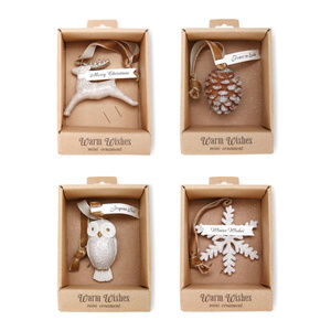 Winter Woodland Glitter Ornaments 4 Assorted NEW